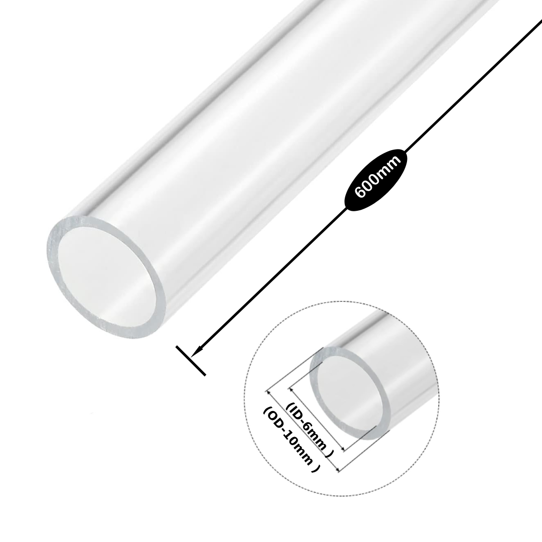 TUBE 025 Transparent Acrylic Tube (OD 10mm- ID 6mm) -Optical Clarity, Temperature Resistant for Crafts & Industrial-500mm length - Image 1