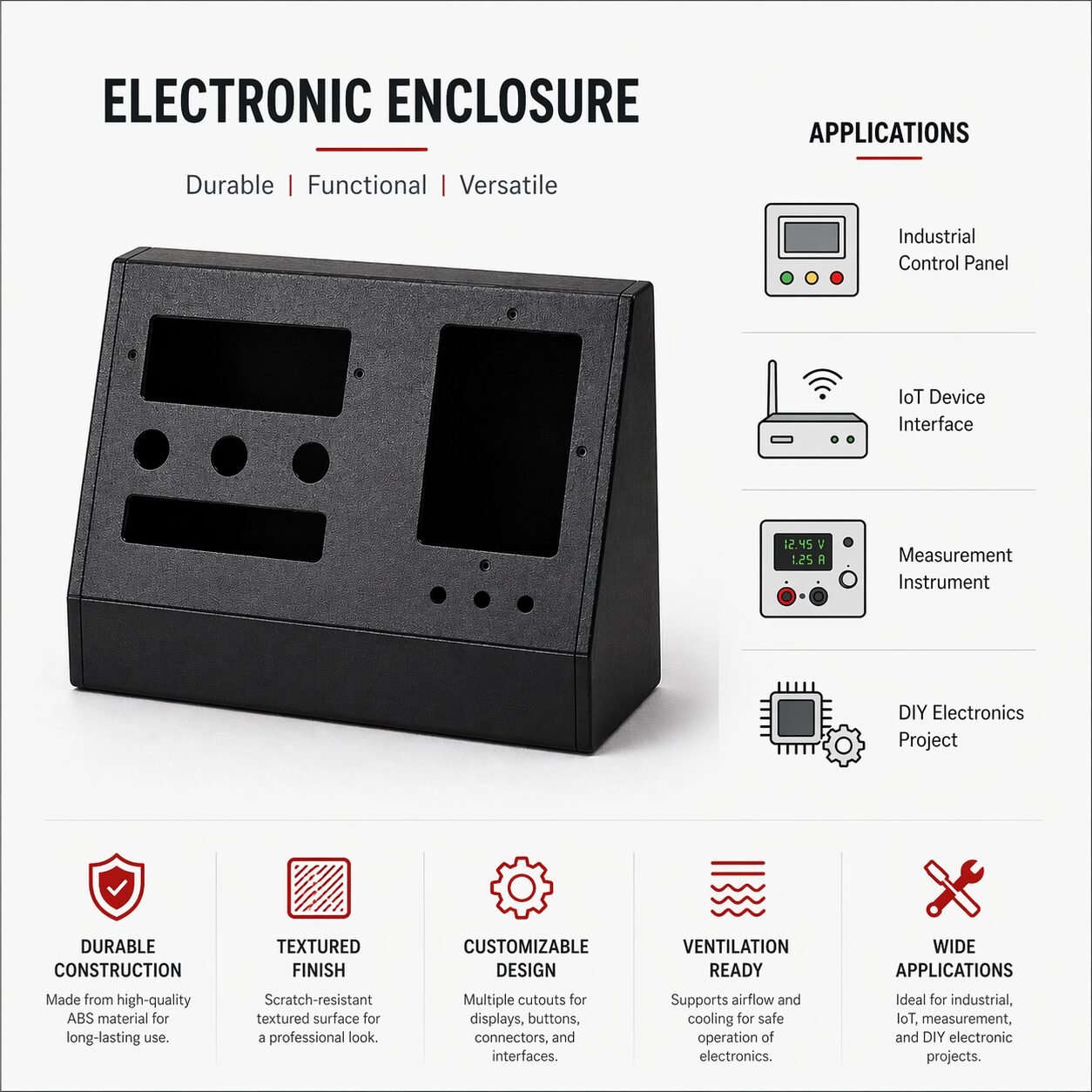 ChatGPT Image Apr 22, 2026, 11_20_05 AM Custom ABS Electronic Enclosure Durable Textured Finish Versatile Industrial IoT Measurement DIY Project Box Housing - Image 1