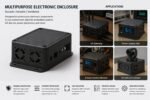 Industrial Dual-Fan Matte Black Custom Enclosure with Multi-Port Cutouts and Secure Flange Mounting Base. - Image 2