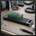 Professional 18-Slot Matte Black ESD-Safe Vertical PCB Storage Rack with Integrated Ergonomic Side Grip Handles. (6x16 inch)