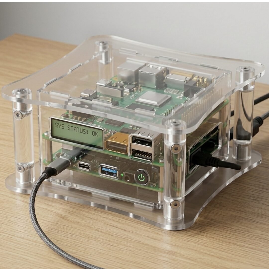 New Project (25) Premium dual-stack acrylic custom electronic PCB enclosure with integrated LCD status display. - Image 1
