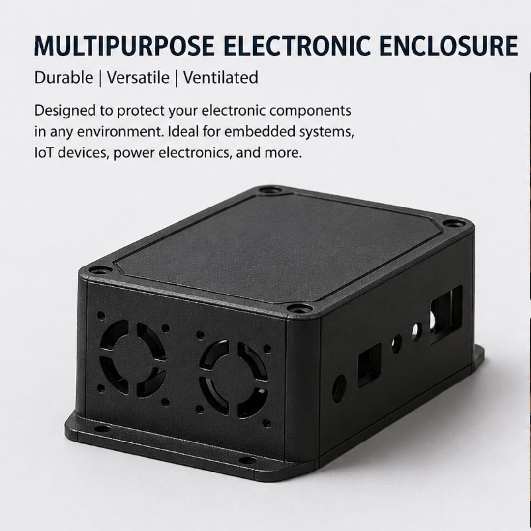 New Project (36) Industrial Dual-Fan Matte Black Custom Enclosure with Multi-Port Cutouts and Secure Flange Mounting Base. - Image 1